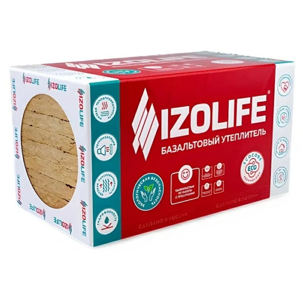 Утеплитель IZOLIFE ВЕНТ СТАНДАРТ (80 кг/м3) 1200*600*100мм (уп.1,44м2/0,144м3) (48 упак/поддон)